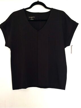 Talbots Easy Travel Black V-Neck Blouse NWT | Wrinkle-Resistant | Size LP